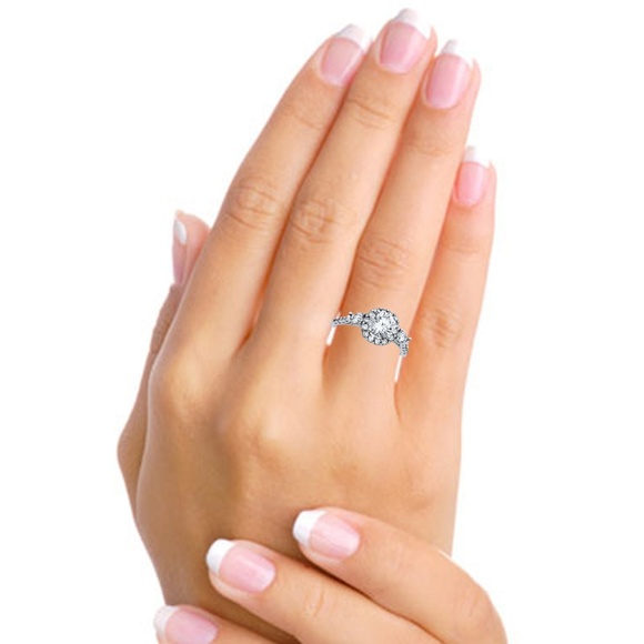 3-Stone Round 1.25-CT Halo & Scalloped Side Ring